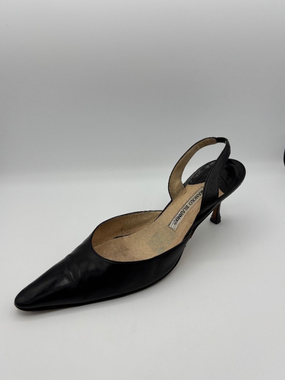 Manolo Blahnik Black Leather Slingback Pumps